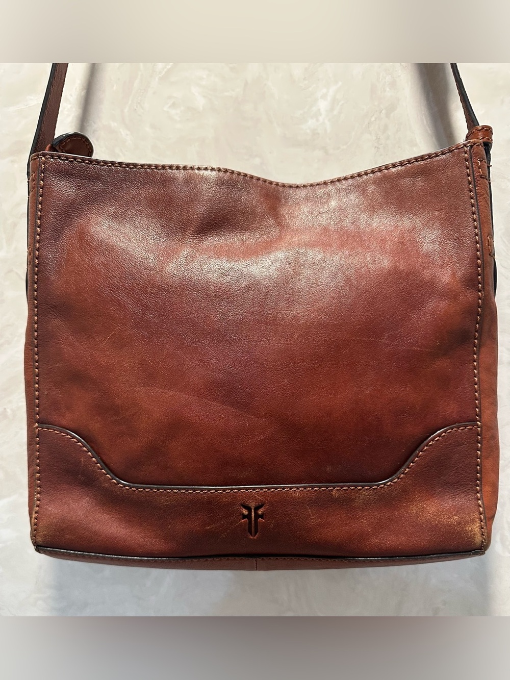 Frye Chestnut Leather Shoulder Bag with Cream Interior